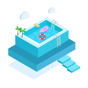 Isometric Summer Oasis: Relaxing Swimming Pool Clipart Design with Tropical Flair