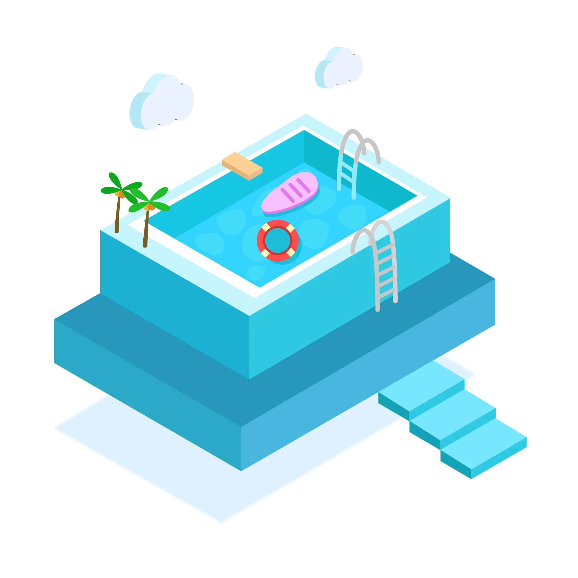 Isometric Summer Oasis: Relaxing Swimming Pool Clipart Design with Tropical Flair