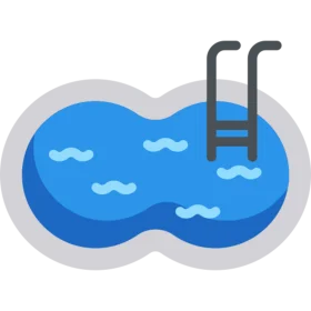 Minimalist Blue Swimming Pool Clipart with Stylized Water Waves and Ladder