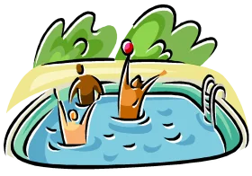 Playful Cartoon Swimming Pool Clipart with Cartoon Swimmers Enjoying Summer Fun