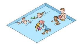 Playful Swimming Pool Scene with Diverse Children Enjoying Aquatic Clipart Adventure