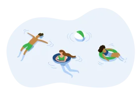 Relaxing Summer Day Swimming Pool Clipart with Floating Swimmers