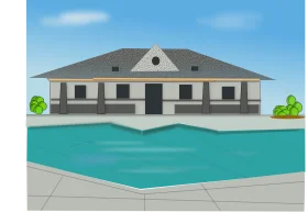 Serene Suburban Poolside Residence Clipart with Geometric Architecture