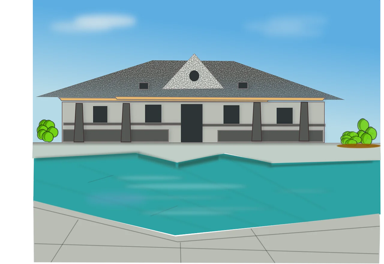 Serene Suburban Poolside Residence Clipart with Geometric Architecture