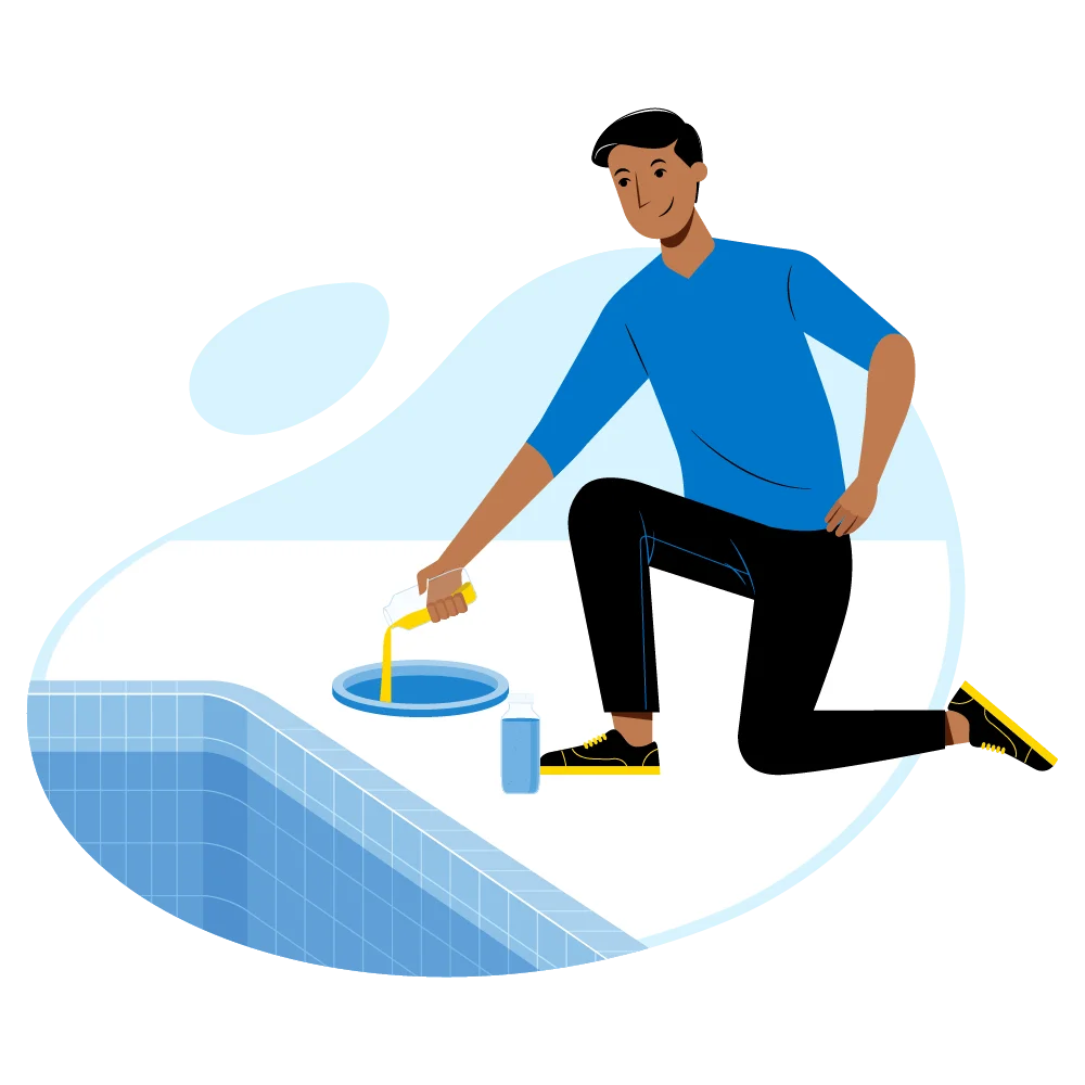 Stylized Swimming Pool Maintenance Clipart with Cleaning Professional