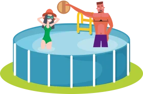 Summer Fun Swimming Pool Party Cartoon Clipart Scene with Two Characters