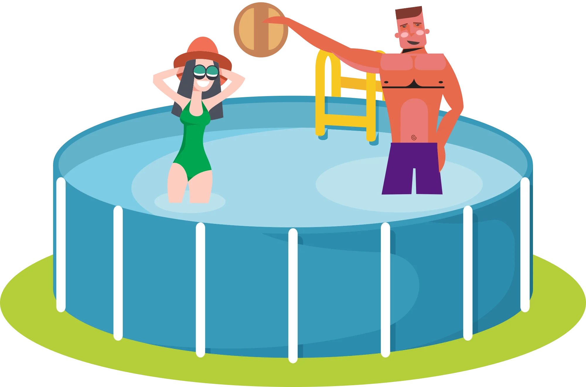 Summer Fun Swimming Pool Party Cartoon Clipart Scene with Two Characters