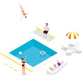 Sunny Day Poolside Fun: Isometric Summer Leisure Clipart Scene