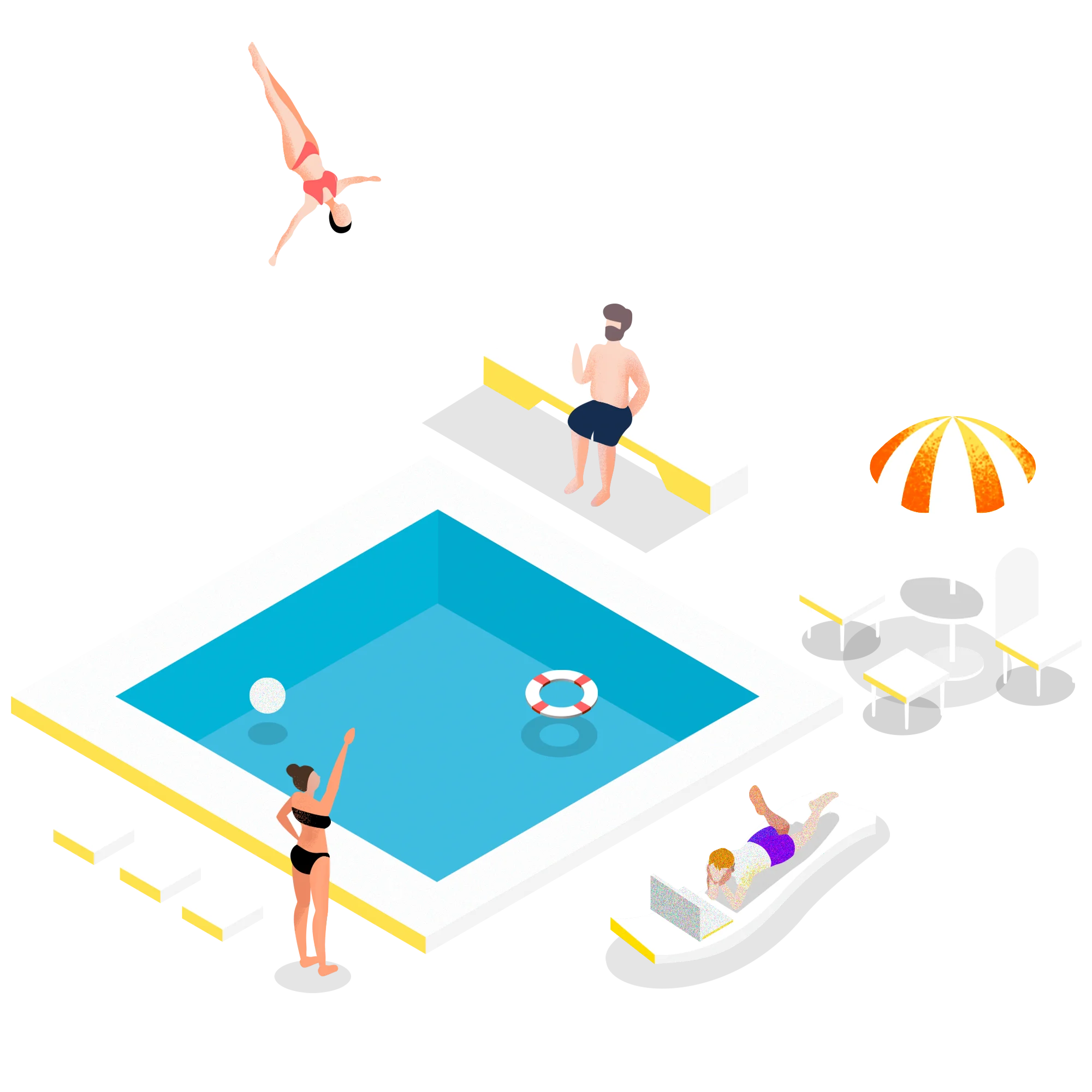Sunny Day Poolside Fun: Isometric Summer Leisure Clipart Scene