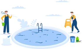 Swimming Pool Maintenance and Cleaning Clipart Illustration with Workers