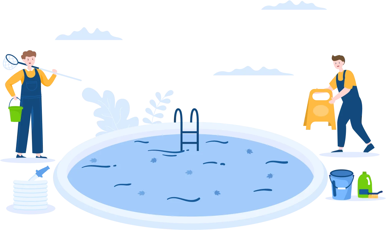 Swimming Pool Maintenance and Cleaning Clipart Illustration with Workers