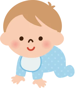 Adorable Baby Crawler Clipart: Cheerful Infant in Blue Polka Dot Onesie