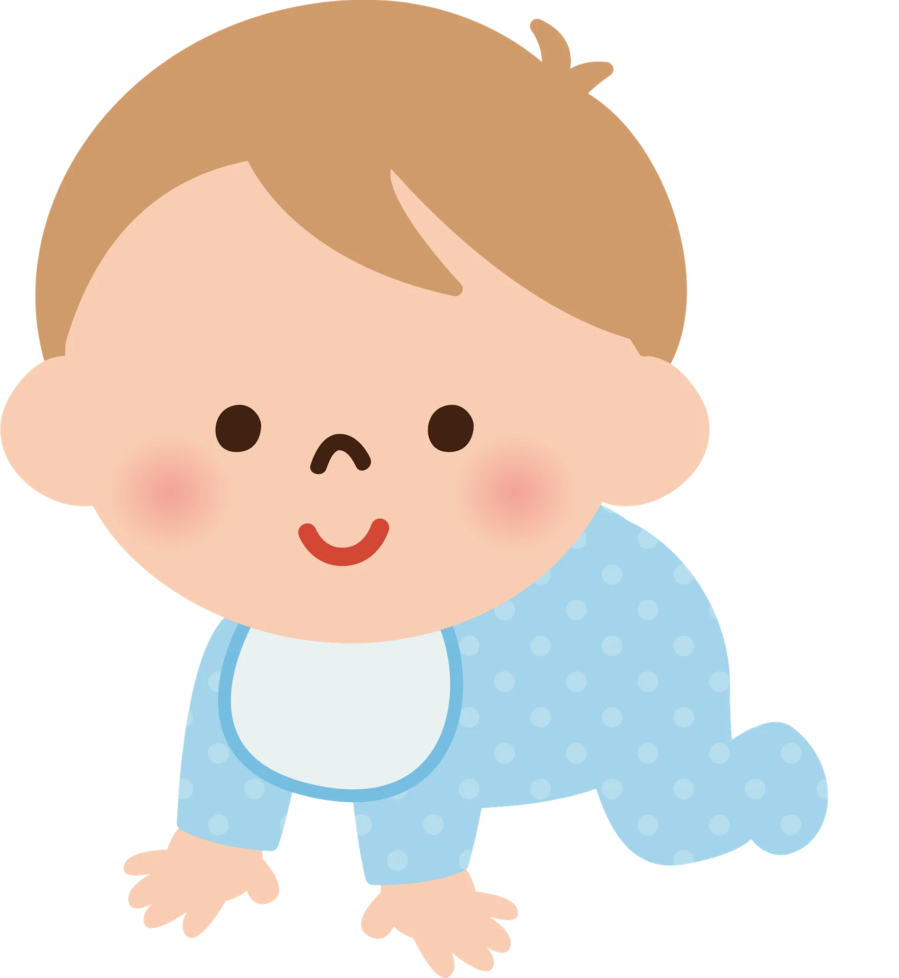 Adorable Baby Crawler Clipart: Cheerful Infant in Blue Polka Dot Onesie