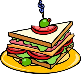 Deliciously Layered Club Sandwich Clipart with Playful Culinary Illustration Style