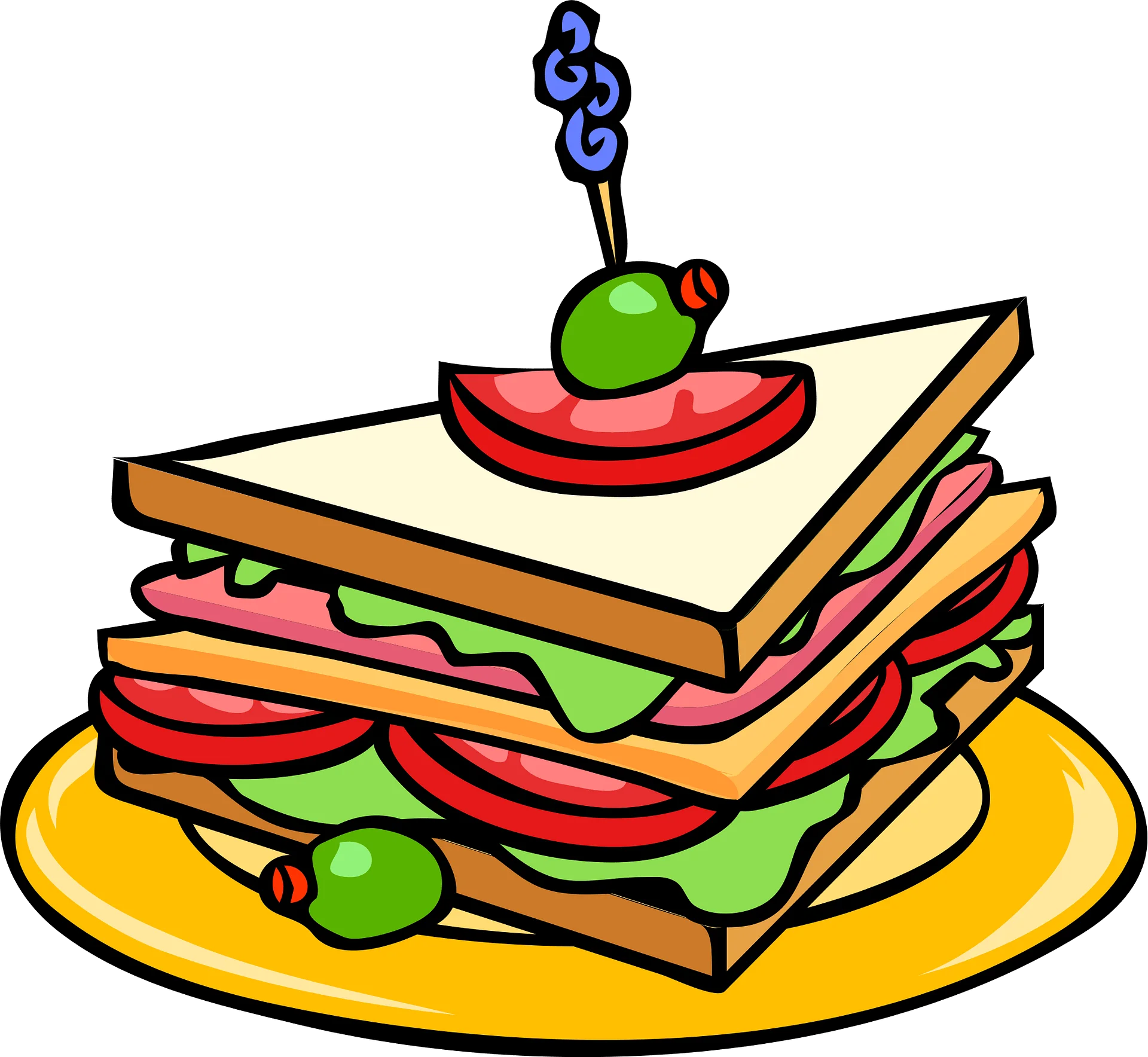 Deliciously Layered Club Sandwich Clipart with Playful Culinary Illustration Style
