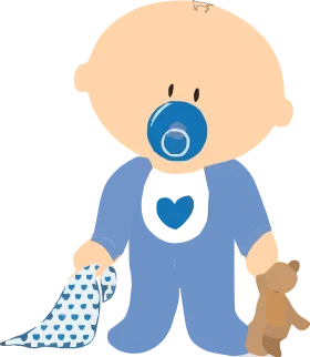 Adorable Baby Boy Clipart with Pacifier, Teddy Bear, and Soft Blue Blanket