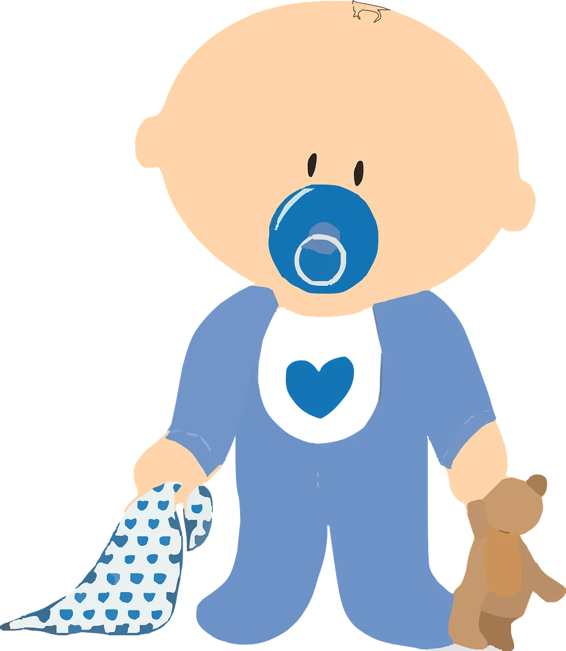 Adorable Baby Boy Clipart with Pacifier, Teddy Bear, and Soft Blue Blanket
