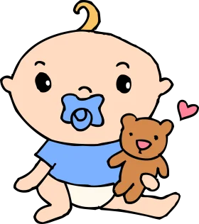 Adorable Baby Clipart with Teddy Bear and Pacifier - Cute Infant Illustration