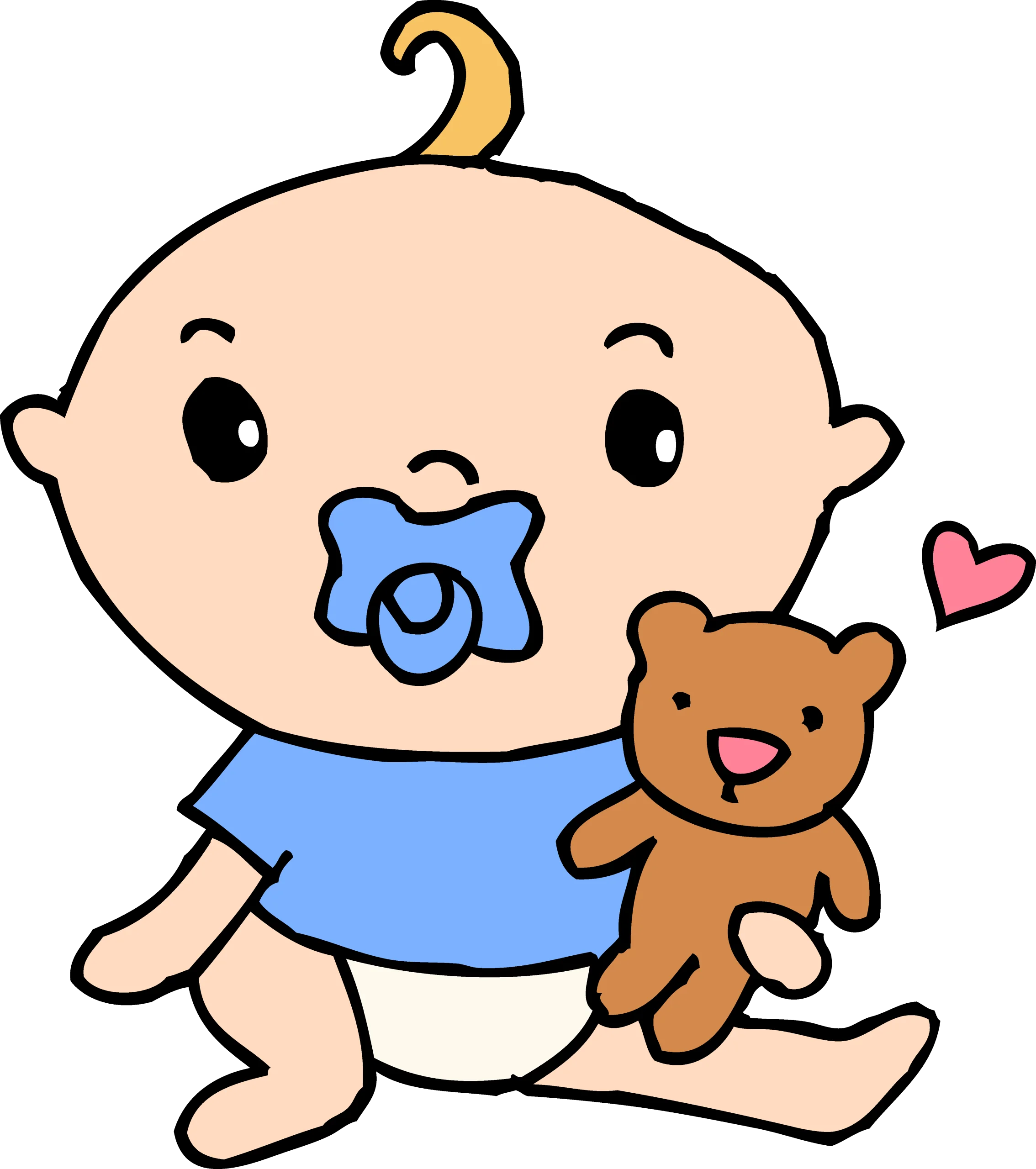 Adorable Baby Clipart with Teddy Bear and Pacifier - Cute Infant Illustration