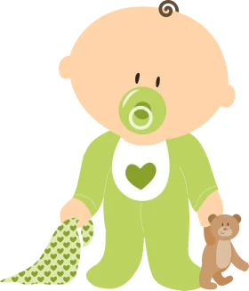 Adorable Baby Clipart with Teddy Bear, Pacifier, and Heart-Themed Onesie