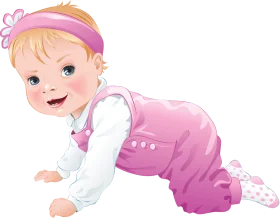 Adorable Baby Girl Crawling Clipart Illustration with Pink Outfit and Headband