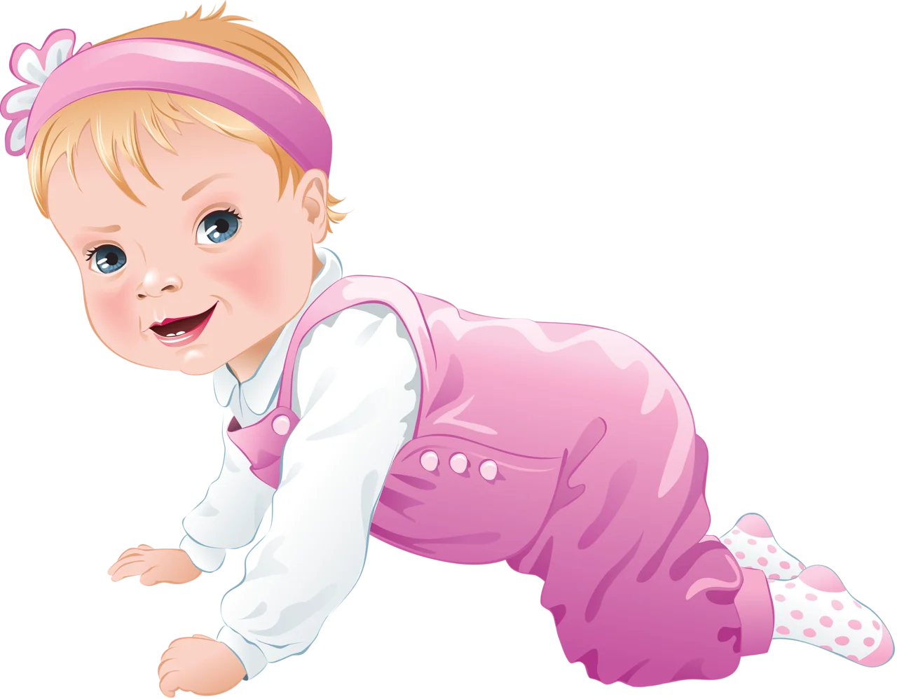 Adorable Baby Girl Crawling Clipart Illustration with Pink Outfit and Headband