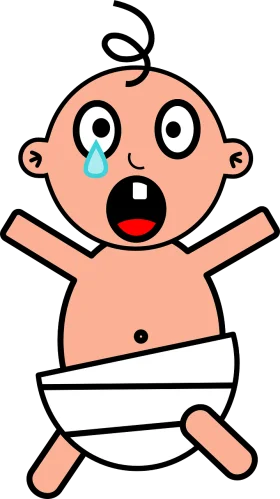 Adorable Cartoon Baby Clipart: Emotional Infant with Teardrop and Open Mouth