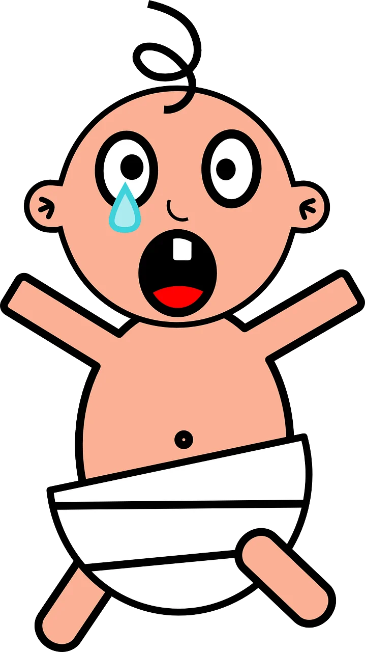 Adorable Cartoon Baby Clipart: Emotional Infant with Teardrop and Open Mouth