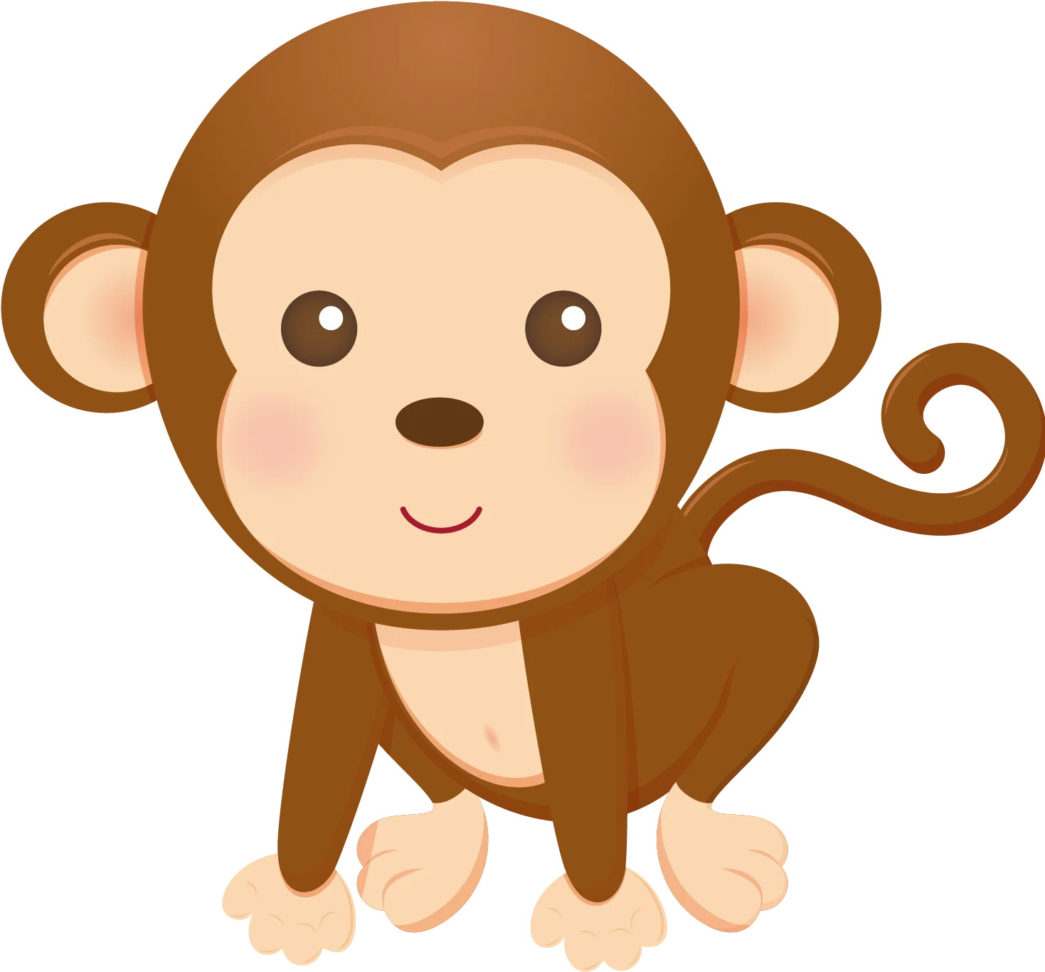 Adorable Cartoon Monkey Infant Clipart with Playful Curled Tail and Soft Cheeks