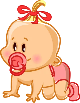Adorable Crawling Baby Clipart with Pink Bow and Playful Expression