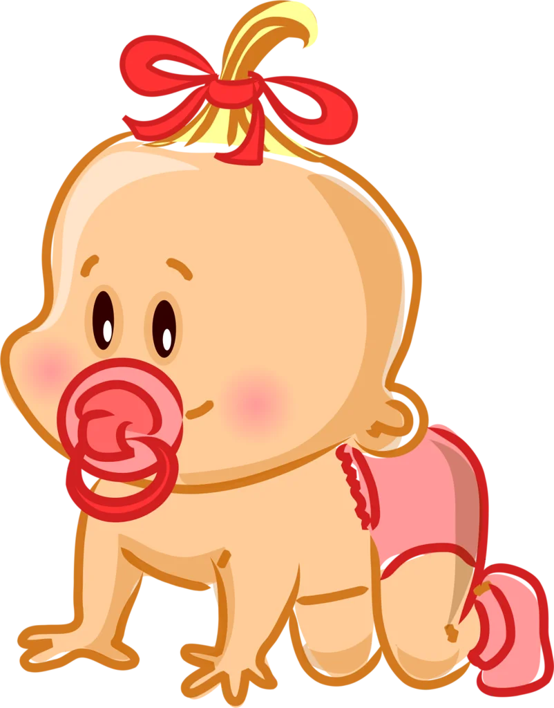 Adorable Crawling Baby Clipart with Pink Bow and Playful Expression