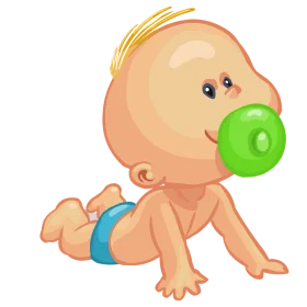 Adorable Crawling Baby Clipart with Playful Green Pacifier and Blue Diaper