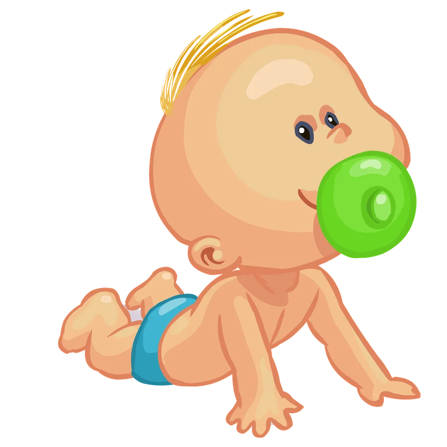 Adorable Crawling Baby Clipart with Playful Green Pacifier and Blue Diaper