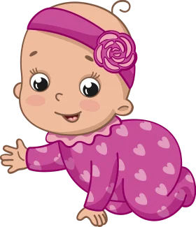 Adorable Crawling Baby Girl in Pink Heart-Patterned Outfit Clipart Illustration