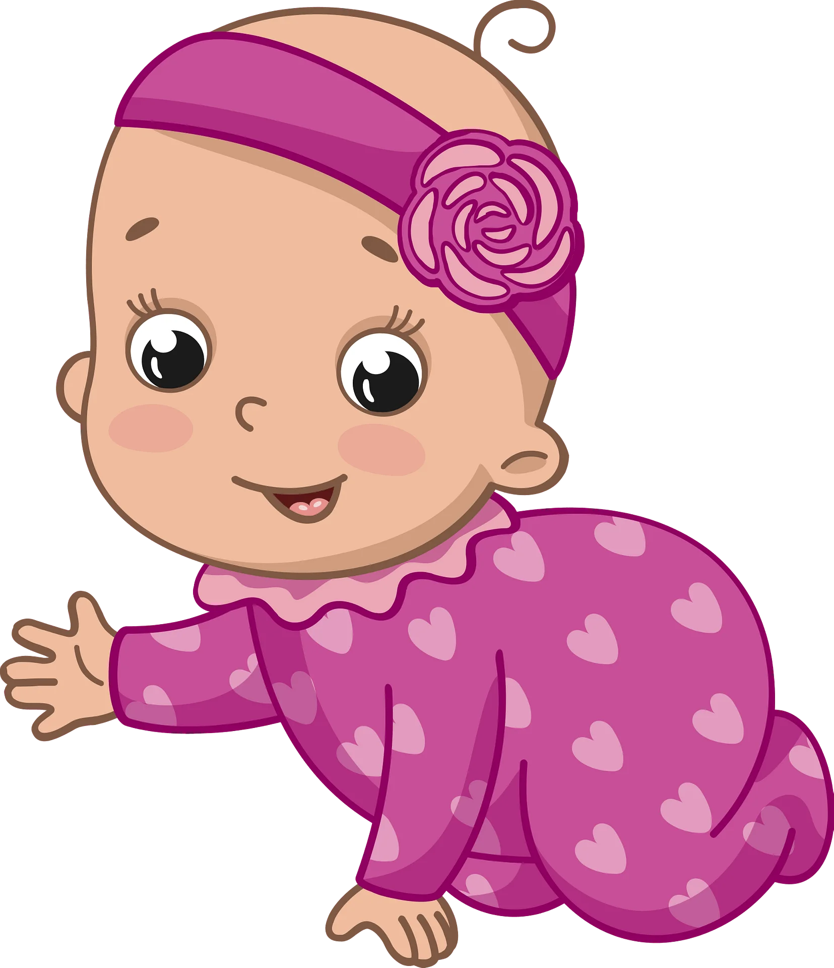 Adorable Crawling Baby Girl in Pink Heart-Patterned Outfit Clipart Illustration