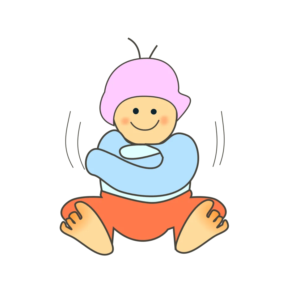 Adorable Infant Clipart: Cheerful Baby with Pink Hair Sitting Playfully