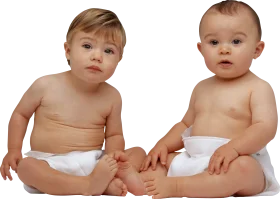Adorable Infant Clipart Duo: Two Cute Babies Sitting in Diapers