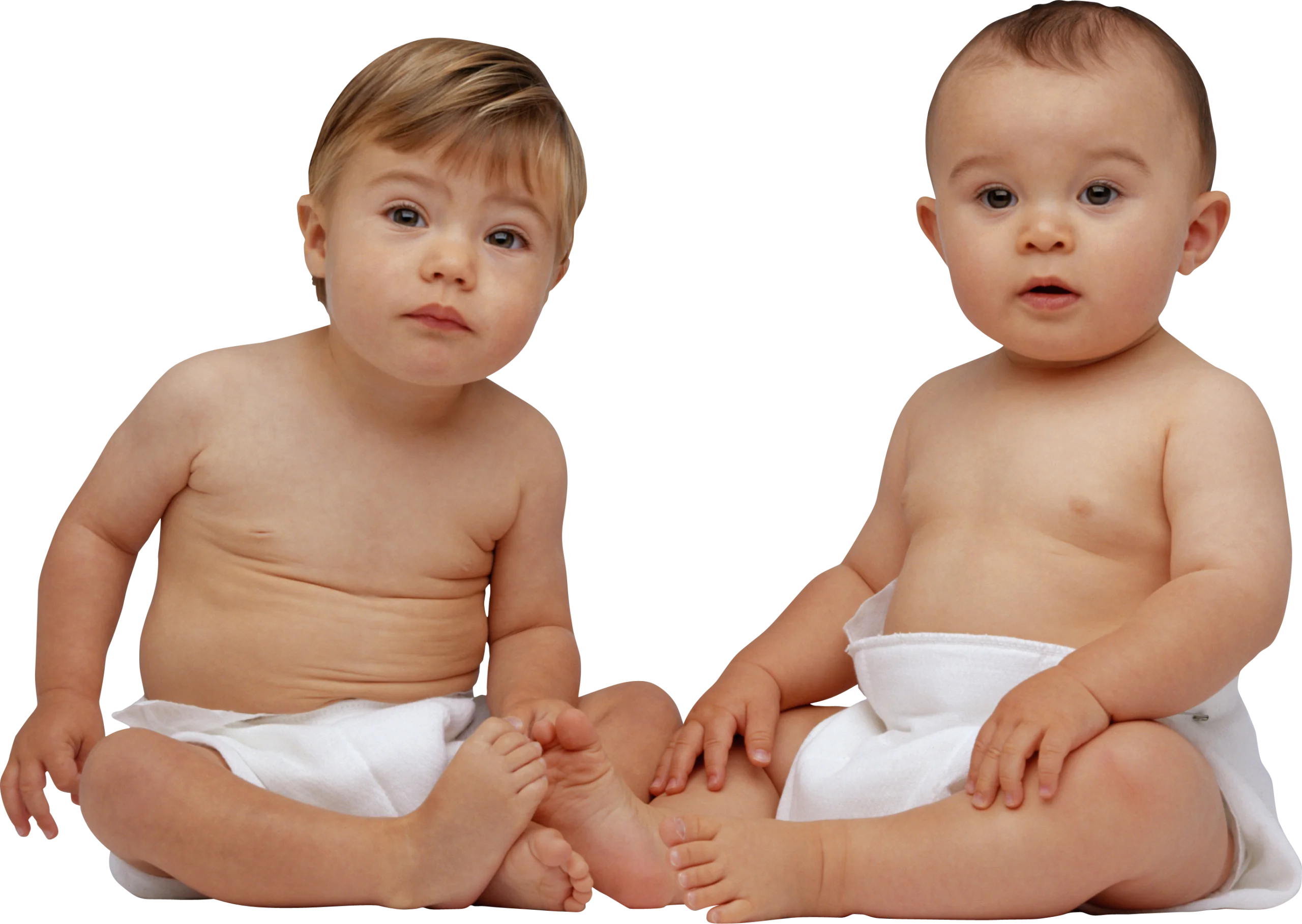 Adorable Infant Clipart Duo: Two Cute Babies Sitting in Diapers