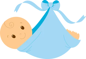 Adorable Newborn Baby Boy Wrapped in Soft Blue Swaddle Clipart Illustration