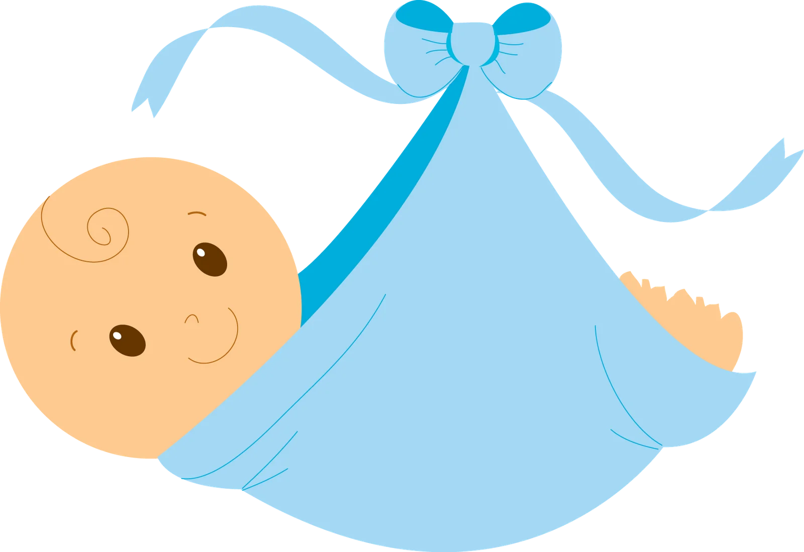 Adorable Newborn Baby Boy Wrapped in Soft Blue Swaddle Clipart Illustration