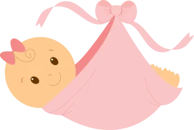 Adorable Newborn Baby Girl Swaddled in Soft Pink Clipart Illustration