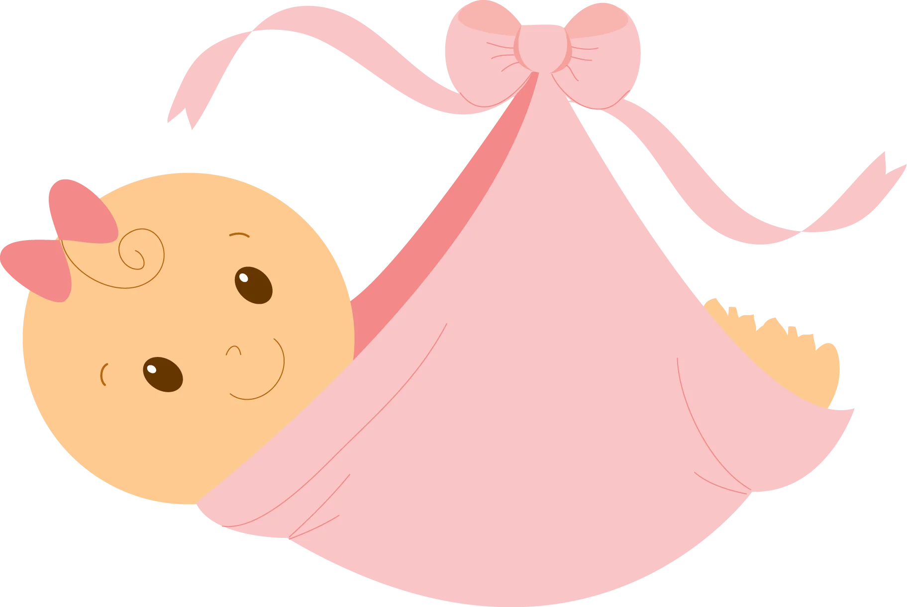 Adorable Newborn Baby Girl Swaddled in Soft Pink Clipart Illustration