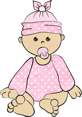 Adorable Pink Polka Dot Baby Girl Infant Clipart with Pacifier and Bow