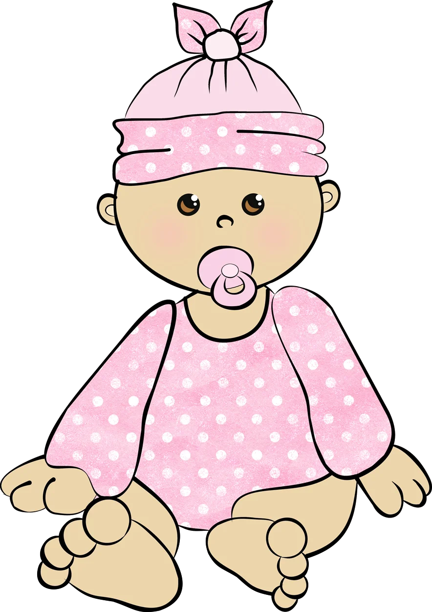 Adorable Pink Polka Dot Baby Girl Infant Clipart with Pacifier and Bow