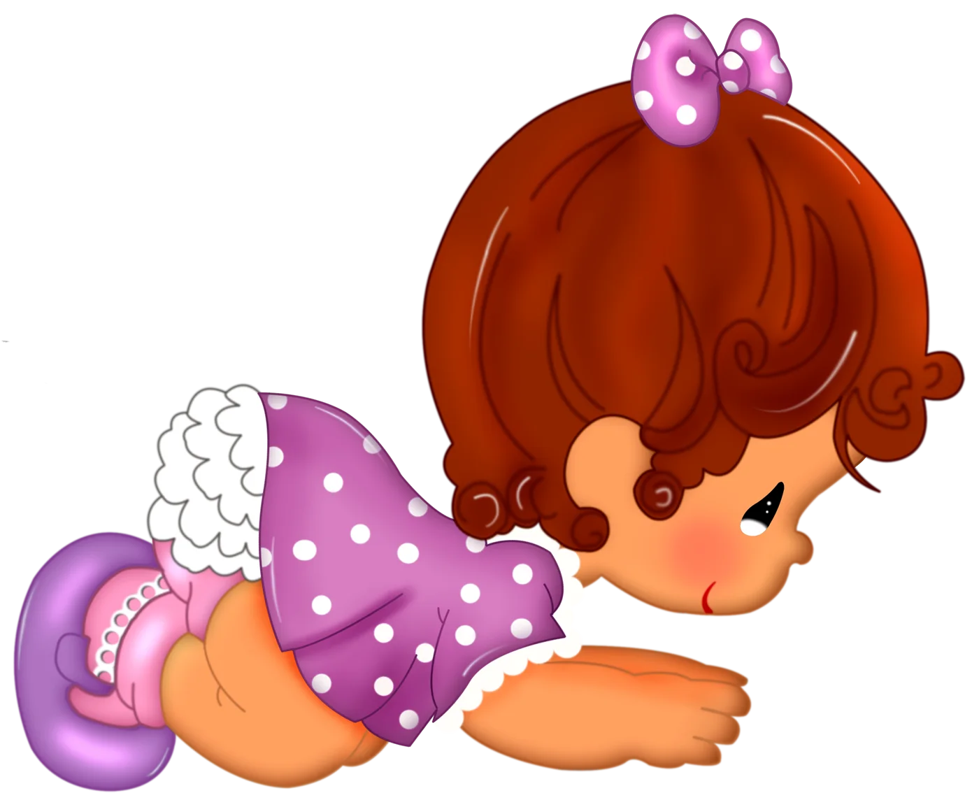 Adorable Sleeping Baby Girl in Purple Polka Dot Outfit Precious Infant Clipart Illustration