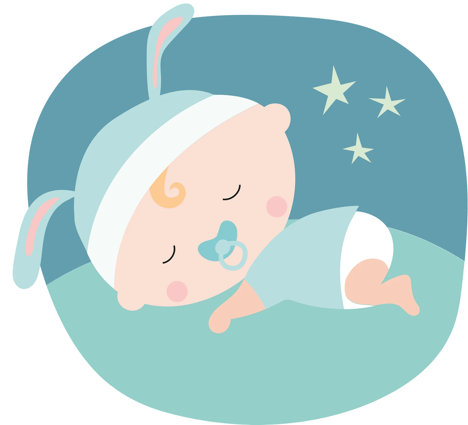 Adorable Sleeping Baby with Bunny Ears Soft Pastel Clipart Illustration
