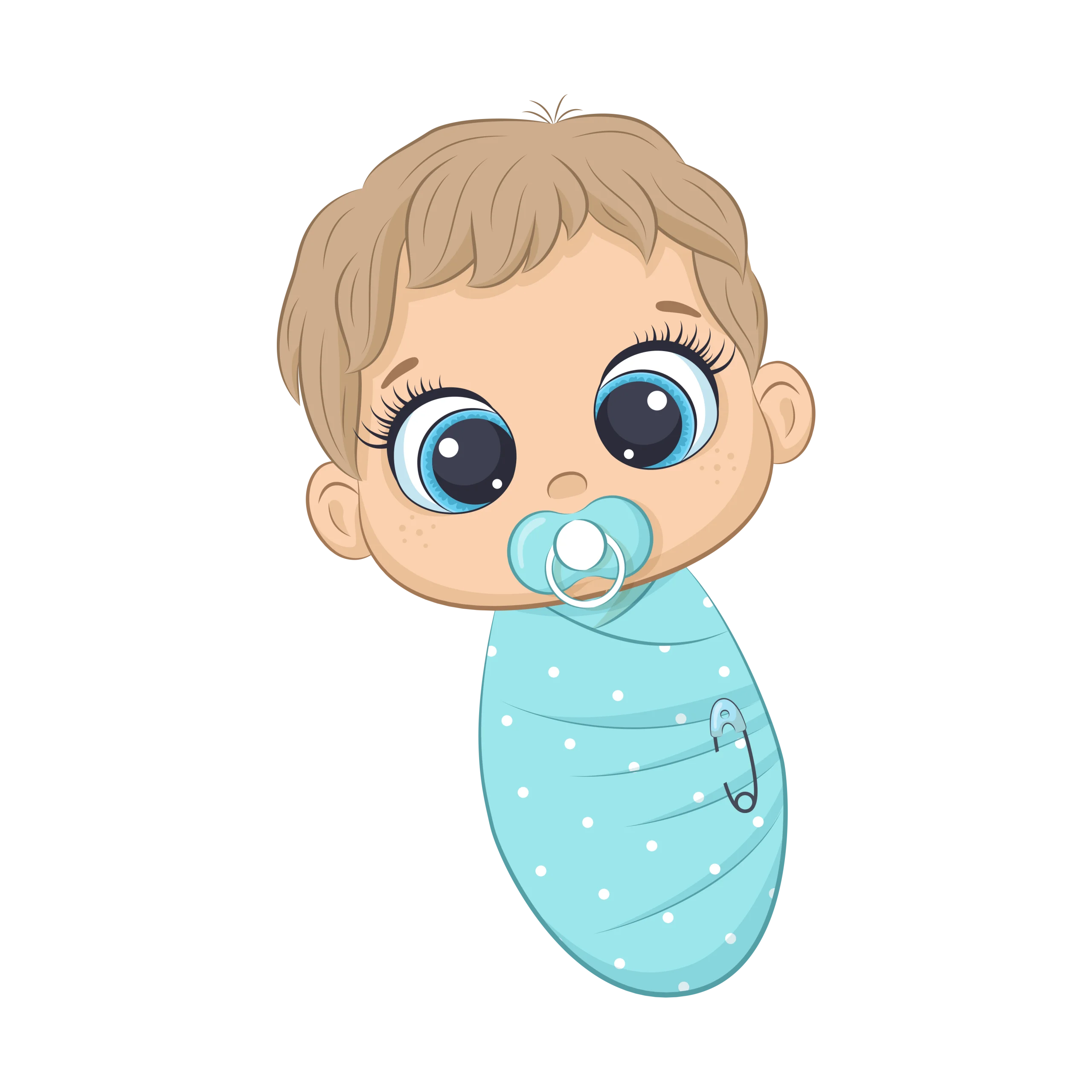 Adorable Swaddled Newborn Baby with Pacifier Cartoon Clipart Illustration