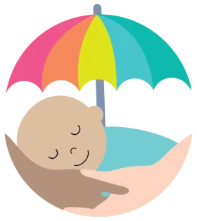 Peaceful Infant Sleeping Soundly Under Colorful Rainbow Umbrella Clipart Design