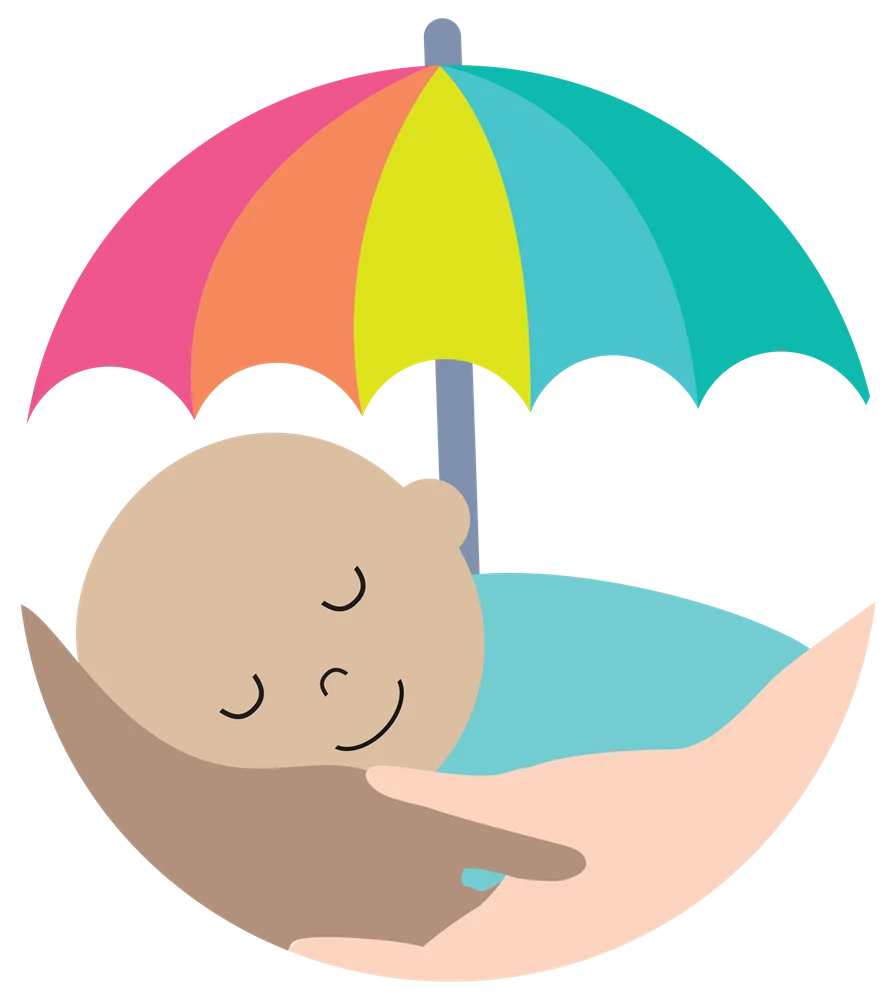 Peaceful Infant Sleeping Soundly Under Colorful Rainbow Umbrella Clipart Design