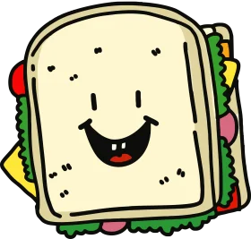 Cheerful Cartoon Sandwich Clipart with Playful Smiling Face and Colorful Ingredients
